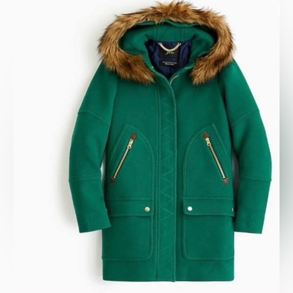 J.Crew Women's Green Italian Stadium-Cloth Wool Chateau Parka Hooded Coat Sz 0 - Picture 7 of 7